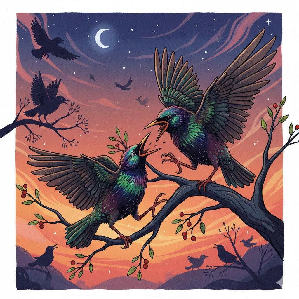 Two starlings cannot sleep on one ledge