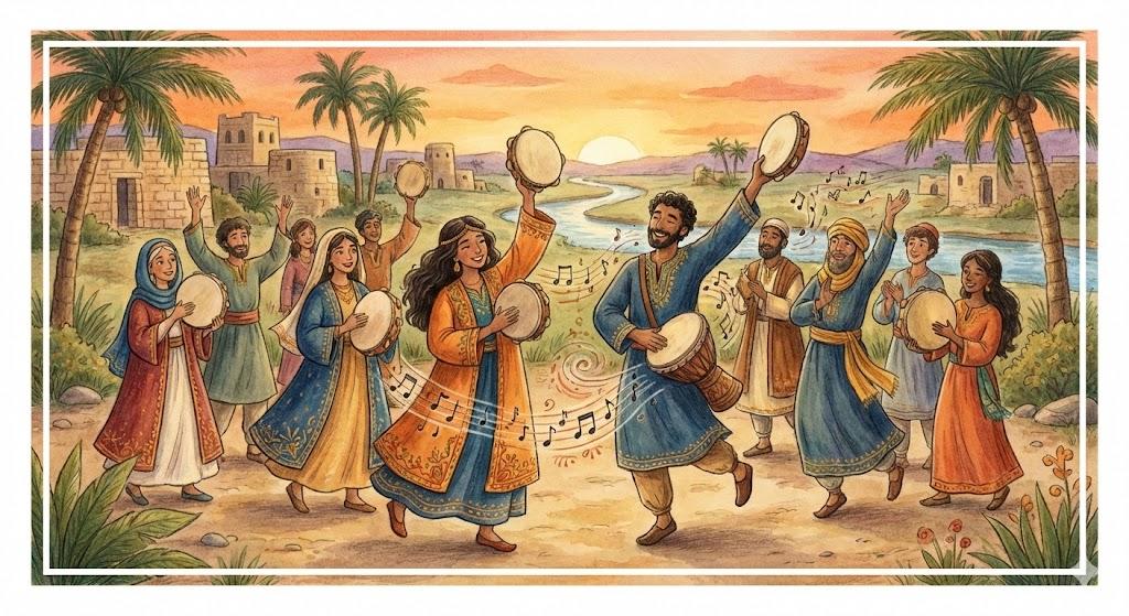 With great joy/ in dance with timbrels