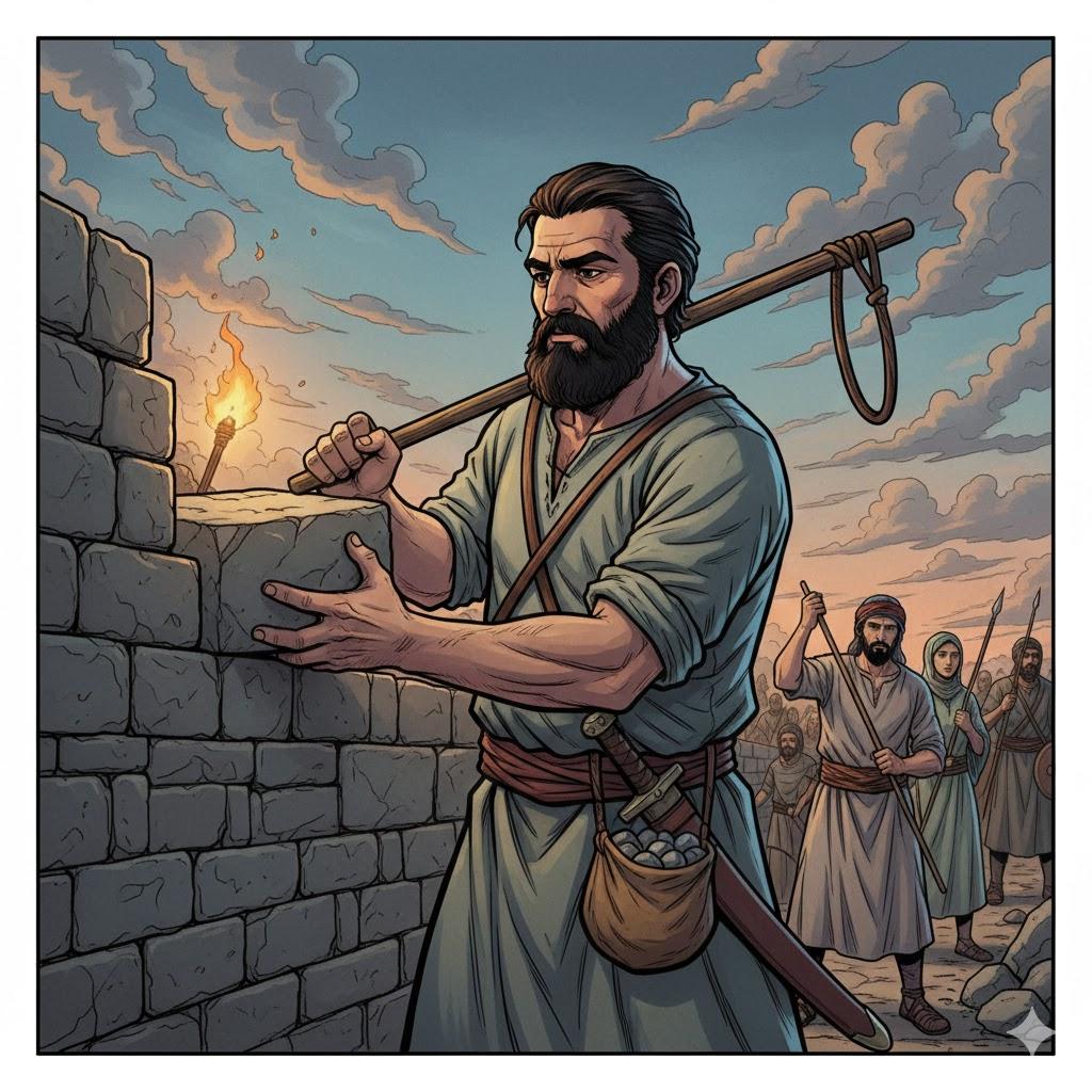See: "In one hand he does the work and with the other he strengthens the weapon"