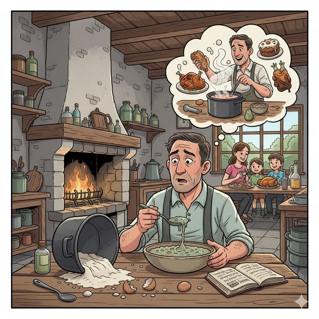 He ate what he cooked, he ate the porridge he cooked