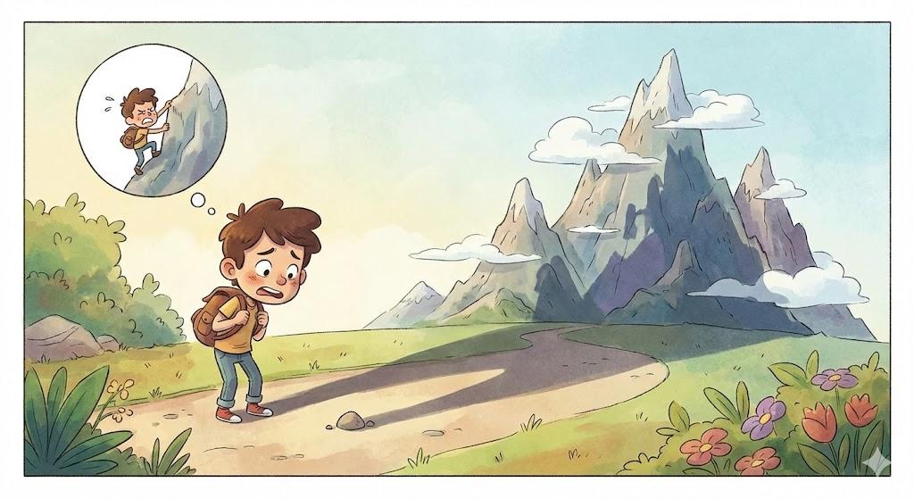 Even a small bump seems to him like towering mountains
