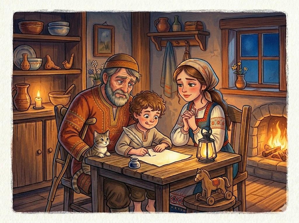 The learned man, why is he like this? - Beside him is a writing on new paper