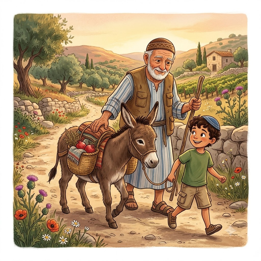 Driving a donkey behind him/ to drive a donkey