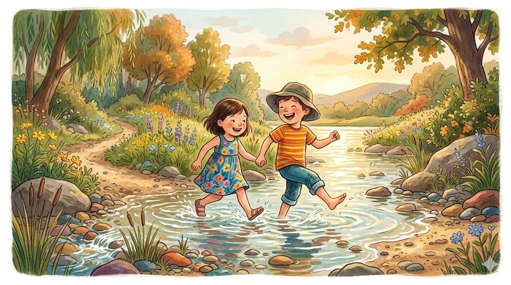 To wade in shallow waters