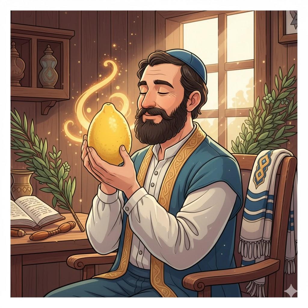 A man smells the etrog—he enjoys it, and the etrog loses nothing
