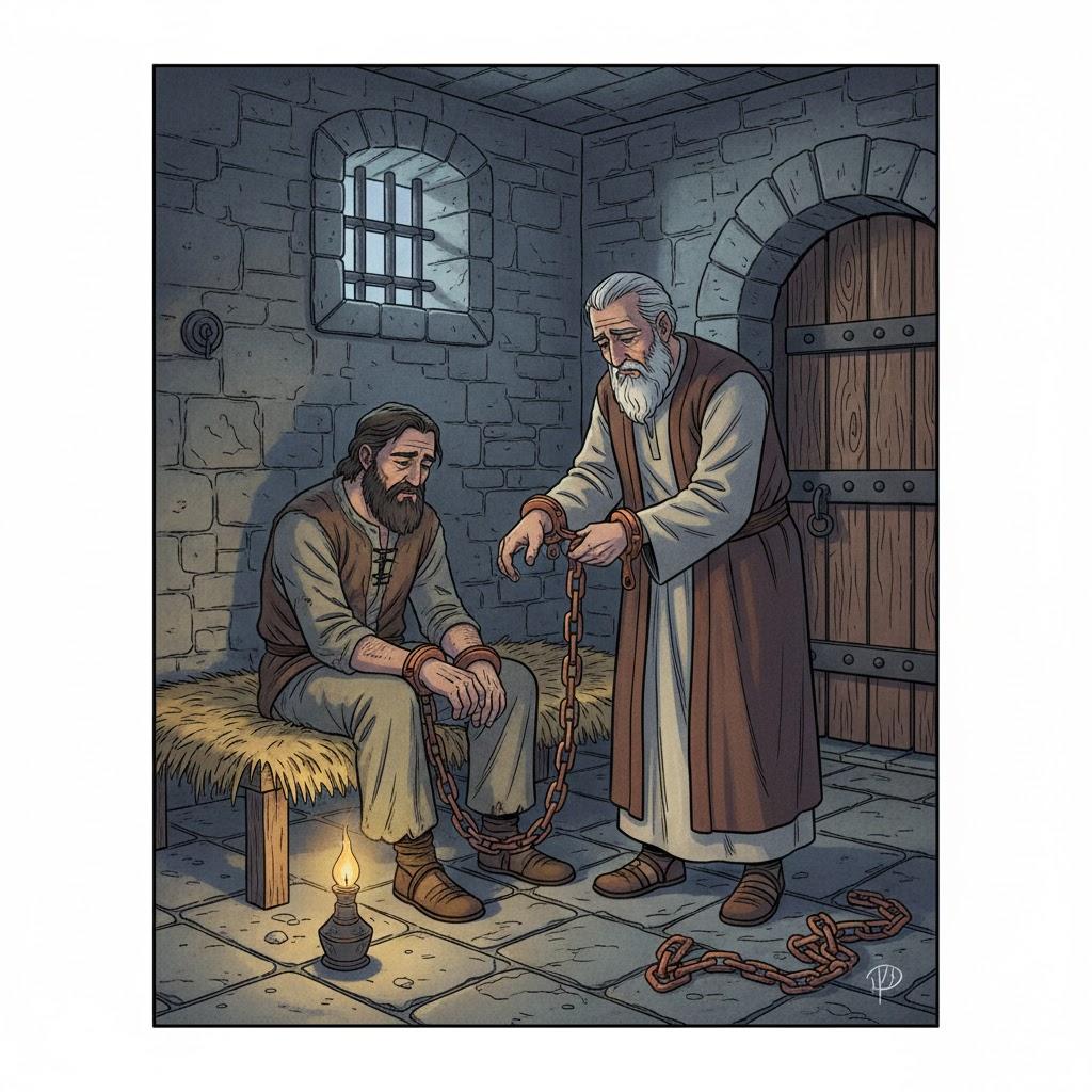 Came in chains of bronze, was bound in chains of bronze