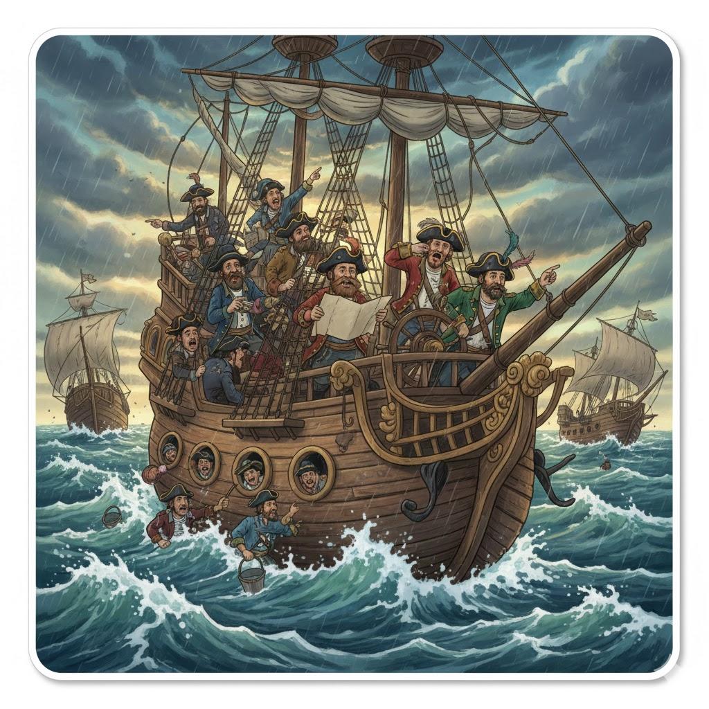 Too many sailors sink the ships/ too many cooks spoil the broth