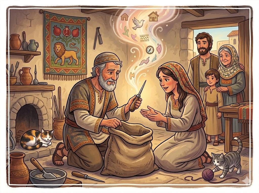 הוֹצִיא אֶת הַמַּרְצֵעַ מֵהַשַּׂק