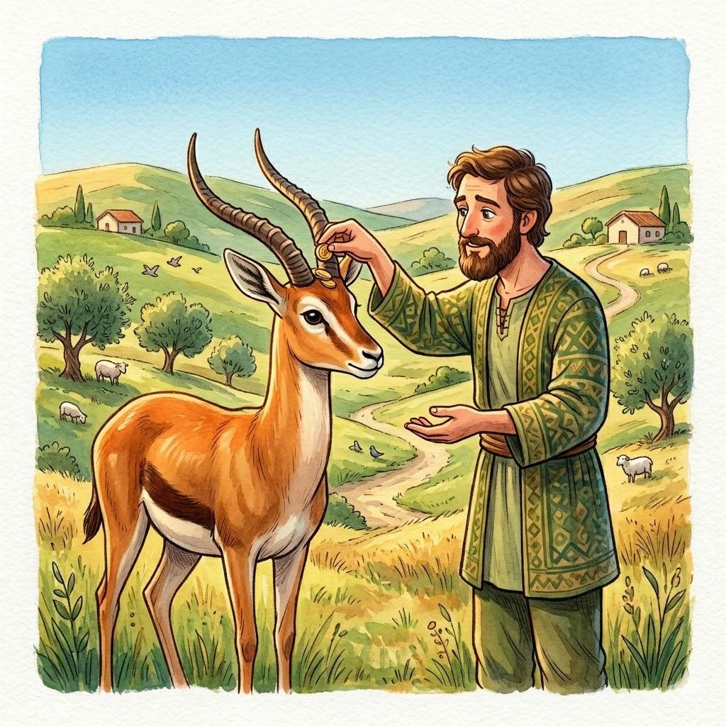 הִנִּיחַ אֶת כַּסְפּוֹ עַל קֶרֶן הַצְּבִי