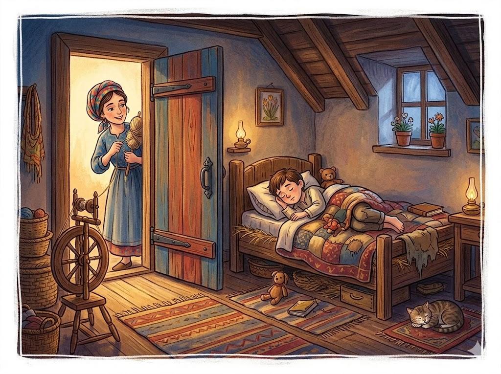 The door turns on its hinge and the lazy man on his bed