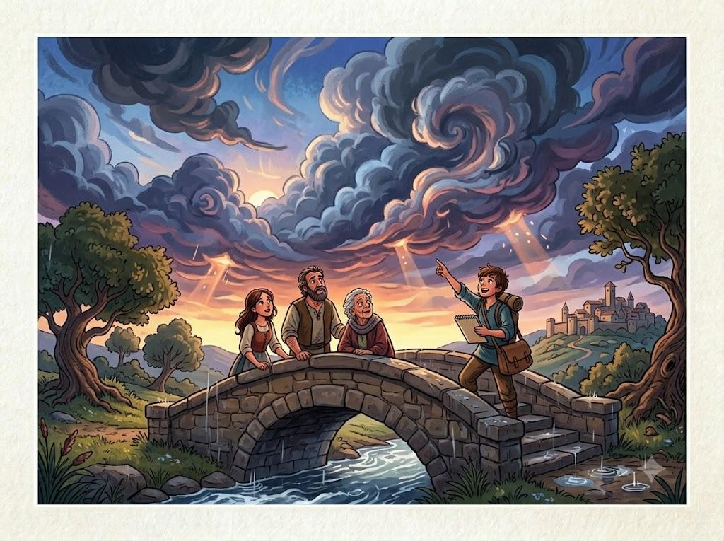 The heavens were bound with clouds
