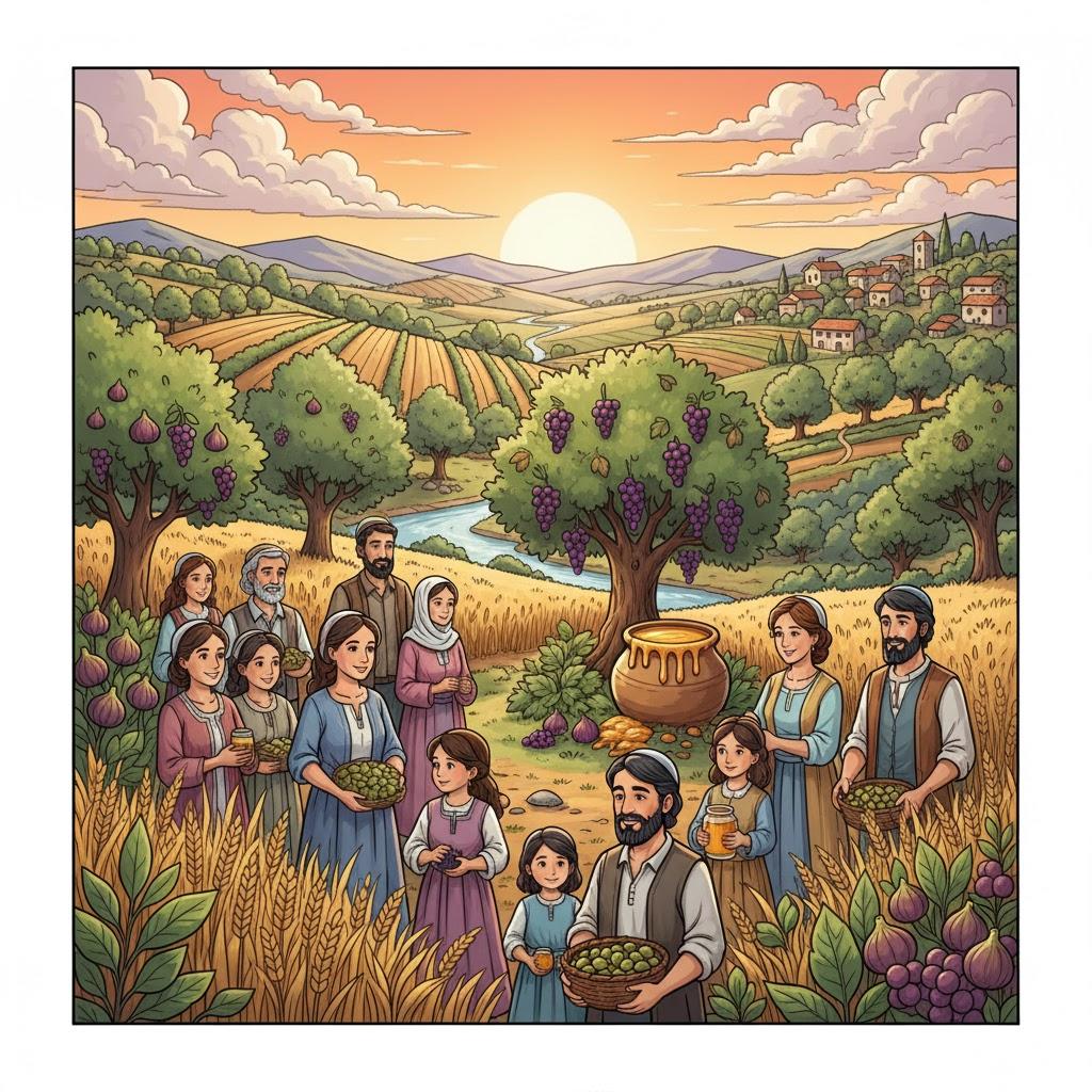 A land of wheat and barley, and vines and fig trees and pomegranates; a land of olive oil and (date) honey