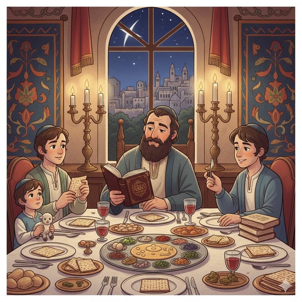 Four sons: the wise, the wicked, the simple, and the one who does not know how to ask. The four types of sons (described in the Haggadah: clever, wicked, innocent and simpleton)
